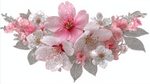 Sparkling Pink And White Cherry Blossoms With Glitter Silver Leaves