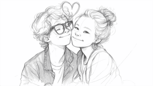 Cute Cartoon Couple Leaning In With Love