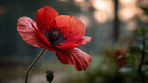 Close-Up of a Red Poppy Flower in Soft Light