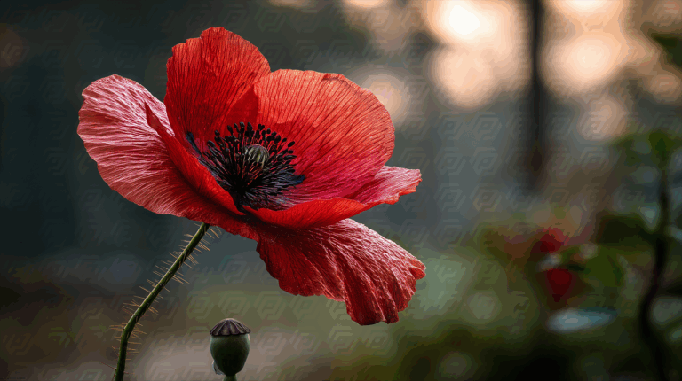 Close-Up of a Red Poppy Flower in Soft Light