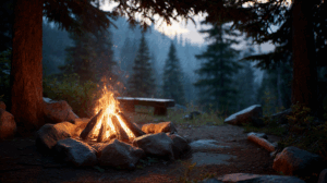 Morning Campfire in Quiet Mountain Forest