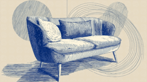 Vintage Hand-Drawn Sofa Illustration with Textured Background