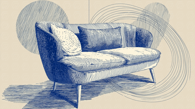 Vintage Hand-Drawn Sofa Illustration with Textured Background