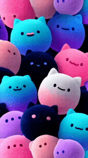 Vibrant Gradient Cats in a Playful Crowd
