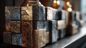 Metallic Geometric Blocks With Reflective Surface Texture