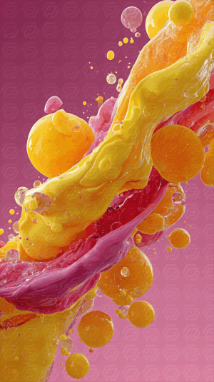 High-Energy Abstract Mix of Yellow and Pink Liquid Elements