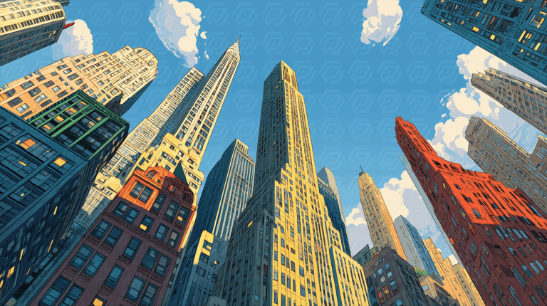Looking Up at Tall City Buildings Framed by Clouds