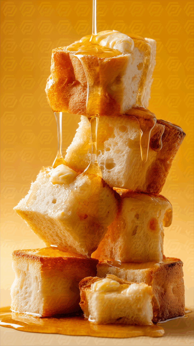 Warm Buttery Bread Cubes With Dripping Syrup
