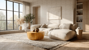 Sunlit Minimalist Living Room With Cozy Decor and Modern Furniture