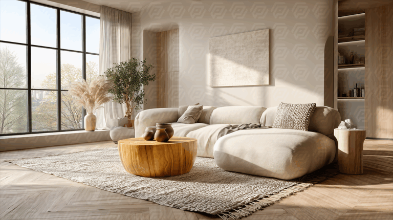 Sunlit Minimalist Living Room With Cozy Decor and Modern Furniture