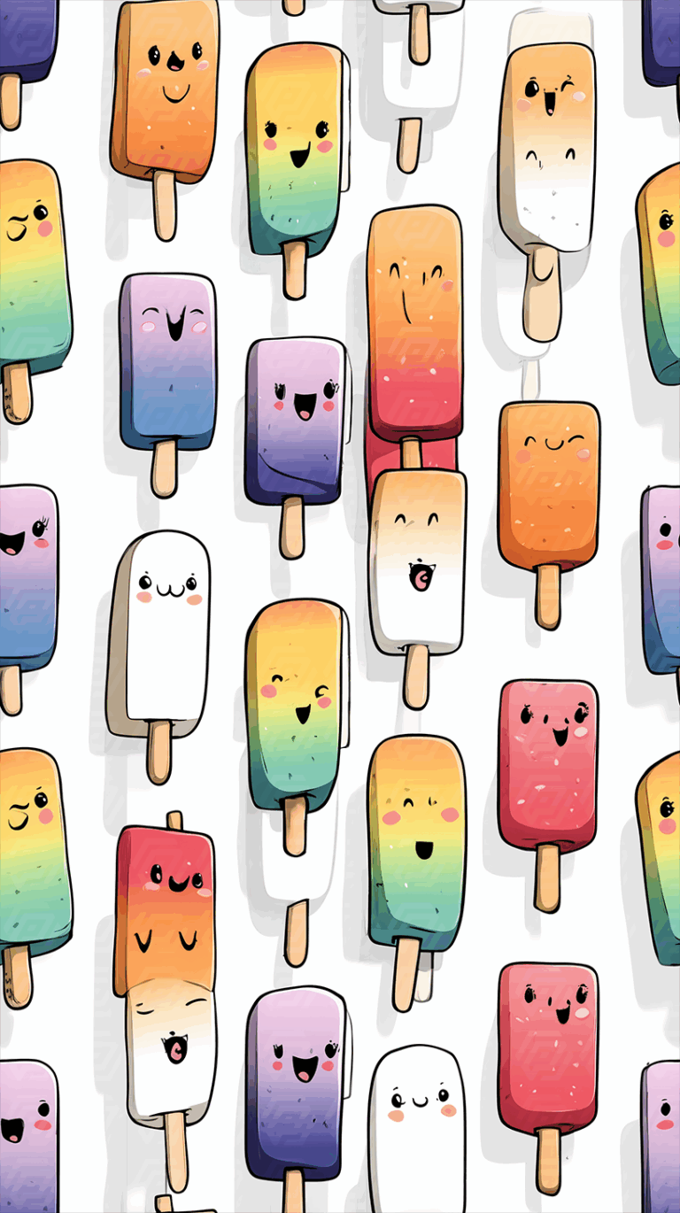 Smiling Cartoon Popsicles in Rainbow Colors Pattern