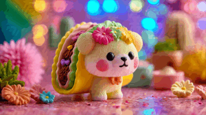 Kawaii Taco Dog with Colorful Floral Backdrop