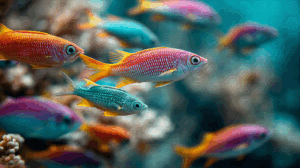 Close-Up of Vibrant Tropical Fish Swimming in Coral Reef