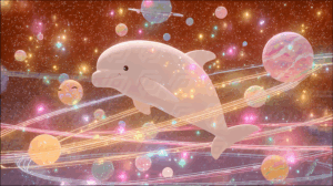 Kawaii Dolphin Floating Through Outer Space With Glitter Planets