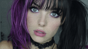 Goth Girl with Purple and Black Hair and Choker