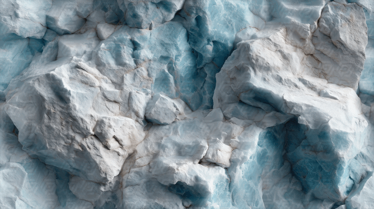 Close-Up of Glacier Ice with Blue and White Textures