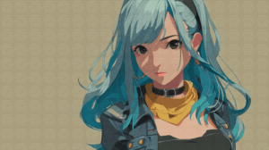 Anime Girl with Teal Hair Wearing Choker and Jacket