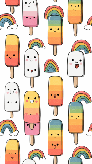 Cute Cartoon Rainbow Popsicles and Rainbows Pattern