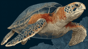 Detailed Sea Turtle Illustration on Deep Blue Background