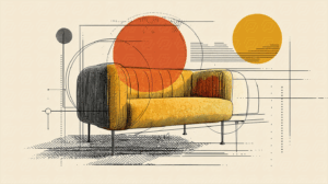 Geometric Abstract Sofa Drawing with Bold Color Accents
