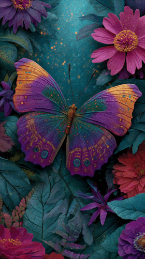 Vibrant Butterfly With Ornate Wings Among Garden Blooms