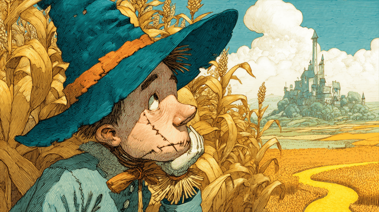 Scarecrow Daydreaming in a Golden Cornfield
