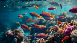 Underwater Scene With Tropical Fish and Colorful Coral Reef
