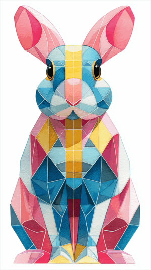 Geometric Rabbit Illustration in Bold Pastel Colors