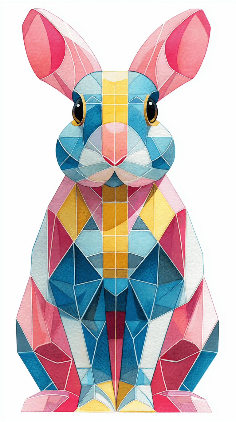 Geometric Rabbit Illustration in Bold Pastel Colors