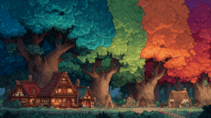 Charming Forest Village With Colorful Seasonal Trees