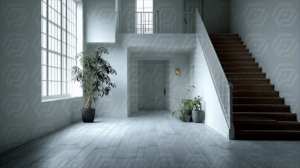 Modern Minimalist Entryway With Potted Plants And Staircase