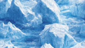 Digital Painting of Arctic Icebergs Floating on Blue Sea