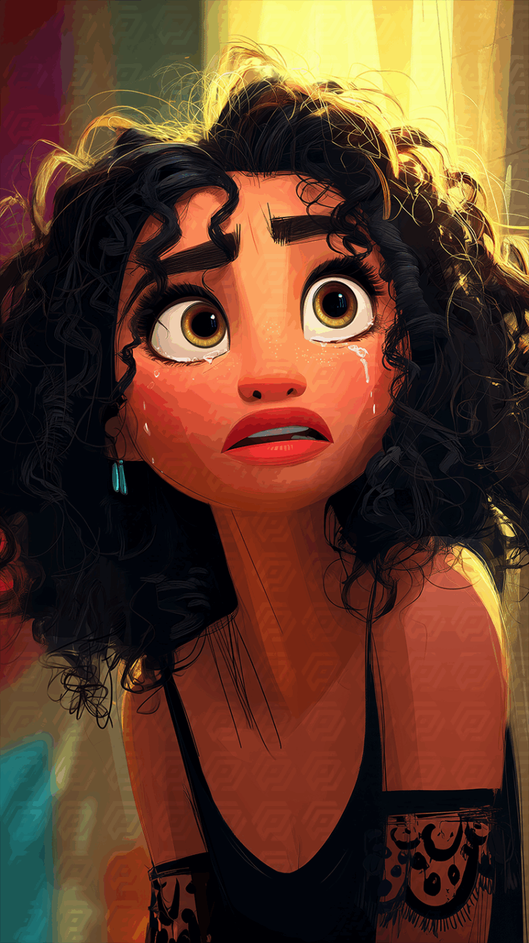 Crying Young Woman In Warm Light Animated Style