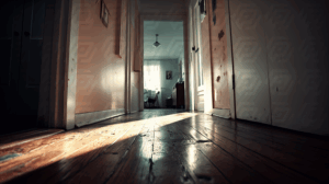 Vintage Hallway with Sunlight Reflecting on Wooden Floor