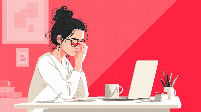 Young Woman Fatigued During Remote Work at Desk