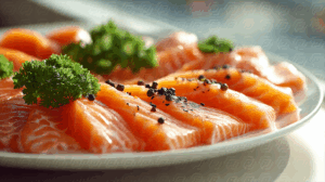 Close-Up of Fresh Salmon Sashimi with Crushed Pepper