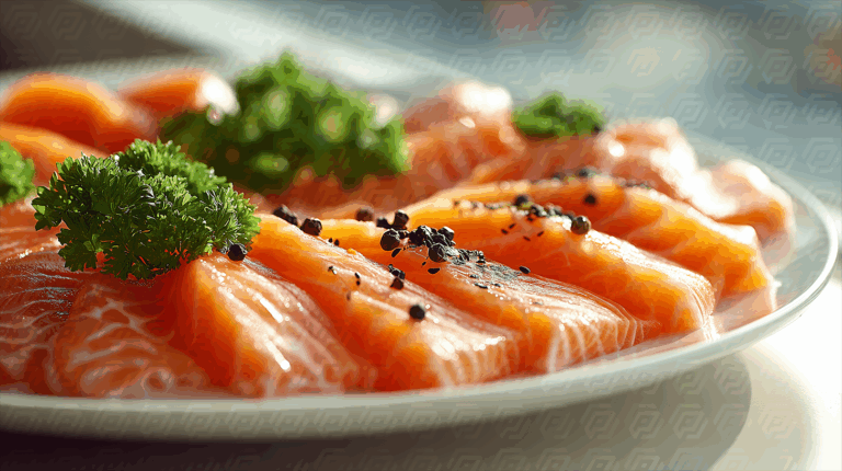 Close-Up of Fresh Salmon Sashimi with Crushed Pepper