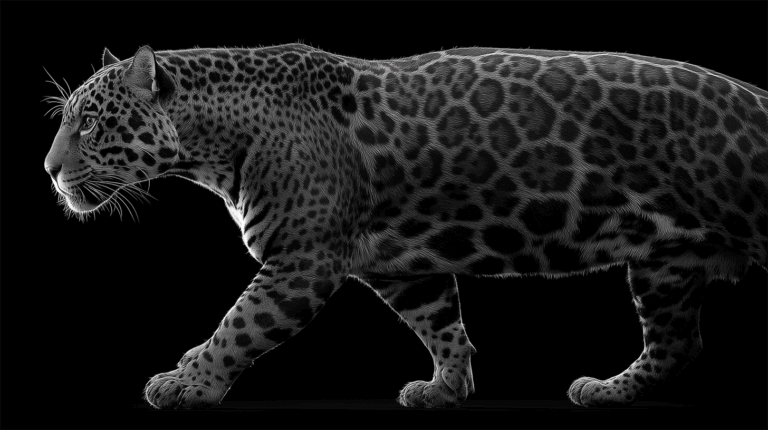 Black and White Leopard Illustration in Profile