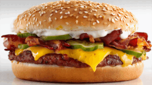Cheeseburger with Bacon Pickles and Mayonnaise Close-Up