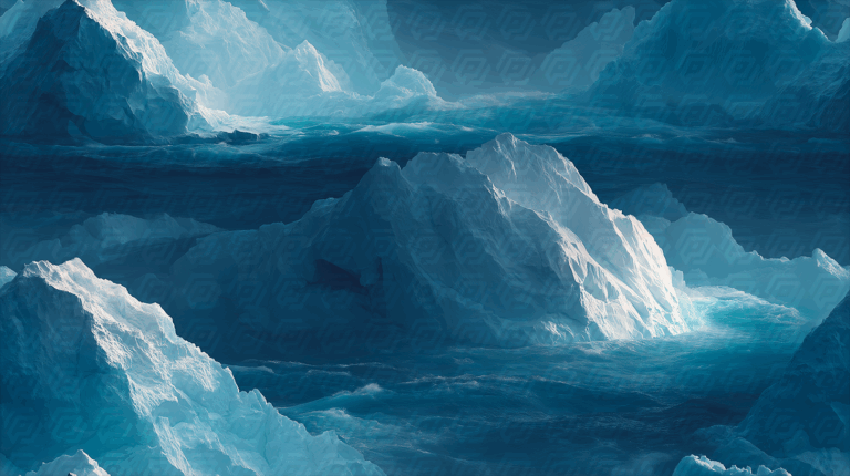 Dramatic Icebergs Drifting Across Cold Ocean Waters