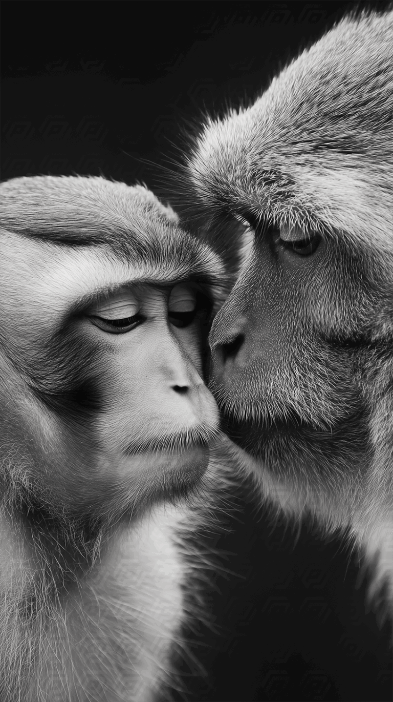 Emotive Close-Up of Monkeys Showing Affection