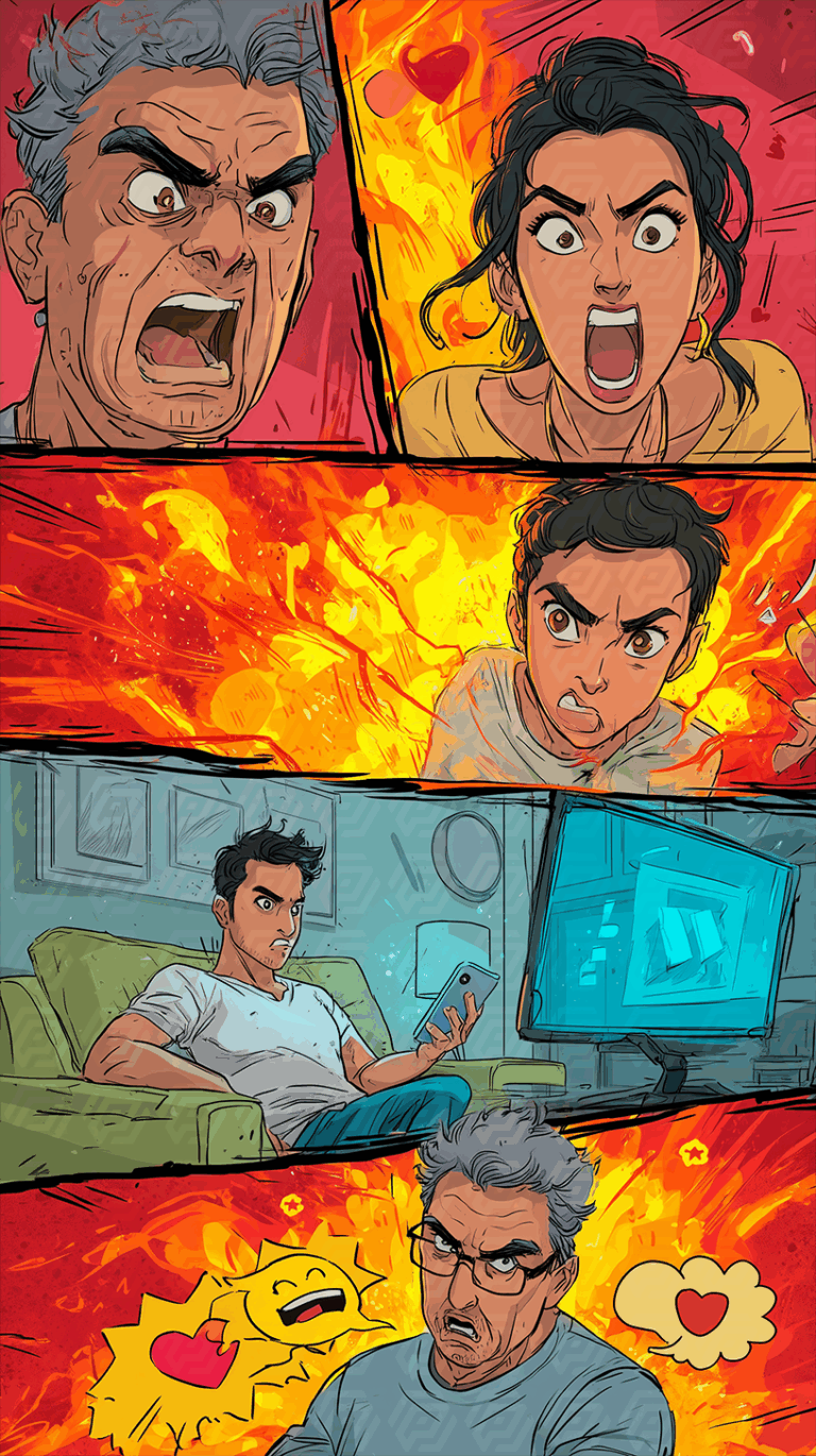 Family Explosion of Emotions in Comic Format