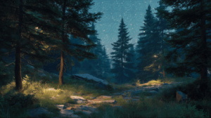 Mystical Forest Path Illuminated by Starlight
