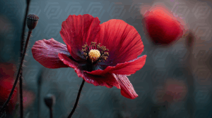 Close-Up Red Poppy Flower With Cool Background