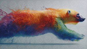 Colorful Artistic Polar Bear Running in a Splash of Rainbow Paint