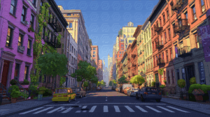 Charming Cartoon Street with Urban Architecture