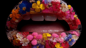 Lips Made of Resin and Colorful Encapsulated Flowers