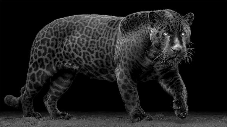 Realistic Panther Illustration in Monochrome Style