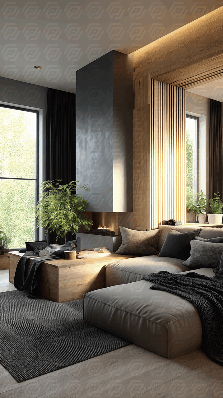 Scandinavian-Inspired Cozy Bedroom Lounge With Fireplace