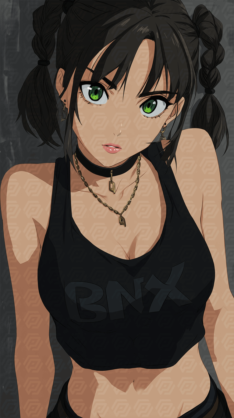 Green-Eyed Anime Girl With BNX Tank Top And Braided Hair